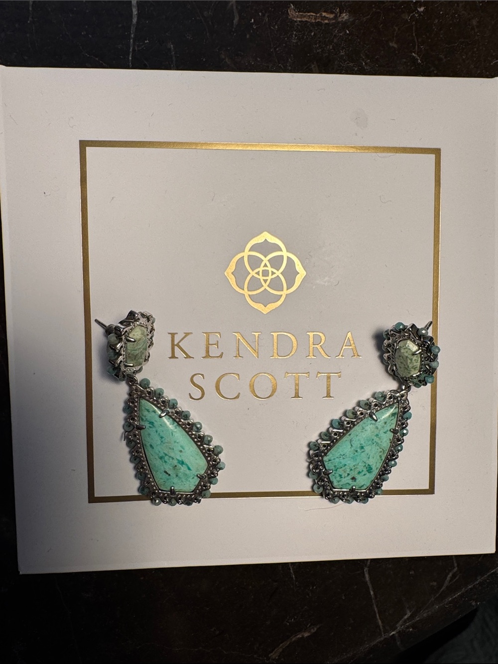 Kendra Scott Turquoise Green Teardrop Dangle Earrings
